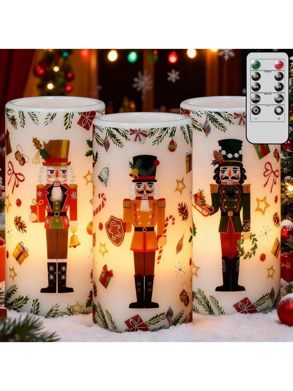 Flameless Christmas Nutcracker Pillar Candles with Remote & Timer - Holiday